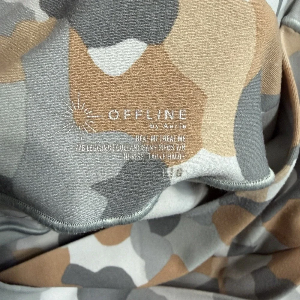 OFFLINE by Aerie Real Me‎ Crossover High Rise 7/8 Leggings Camo Tan Grey Large